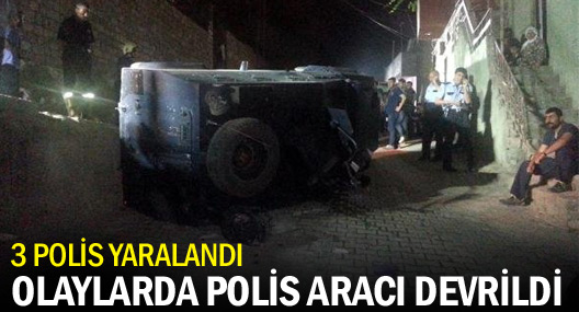 Taşlanan Polis Aracı Kontrolden Çıkıp Devrildi: 3 Polis Yaralı