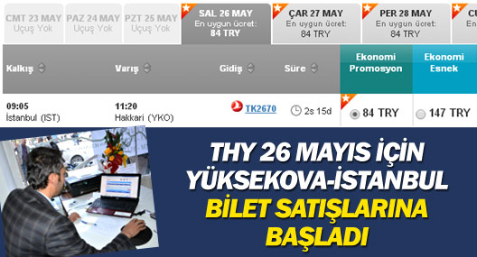 Yüksekova-İstanbul uçak seferi için bilet satışları başladı