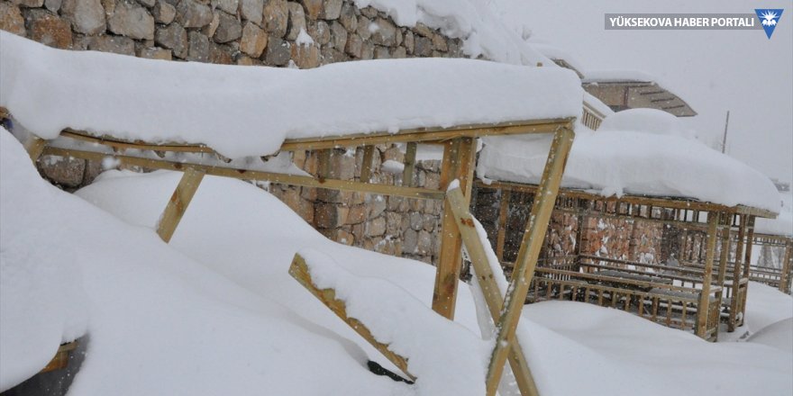 Çukurca'da parkta biriken kar, çardakları yıktı