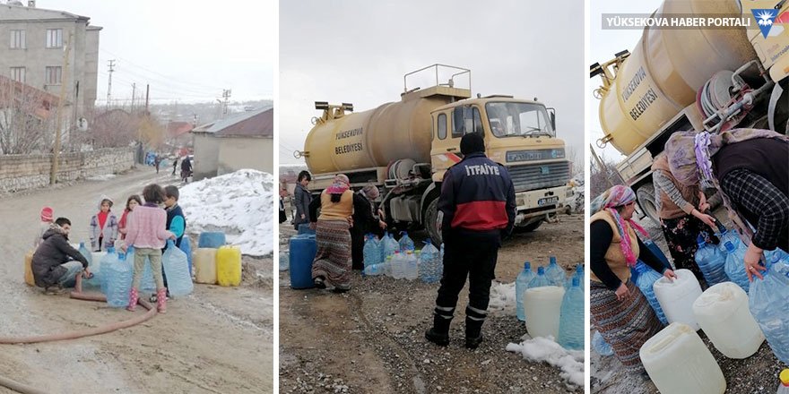 Yüksekova'da suları akmayan mahalleliye itfaiye araçları su taşıyor