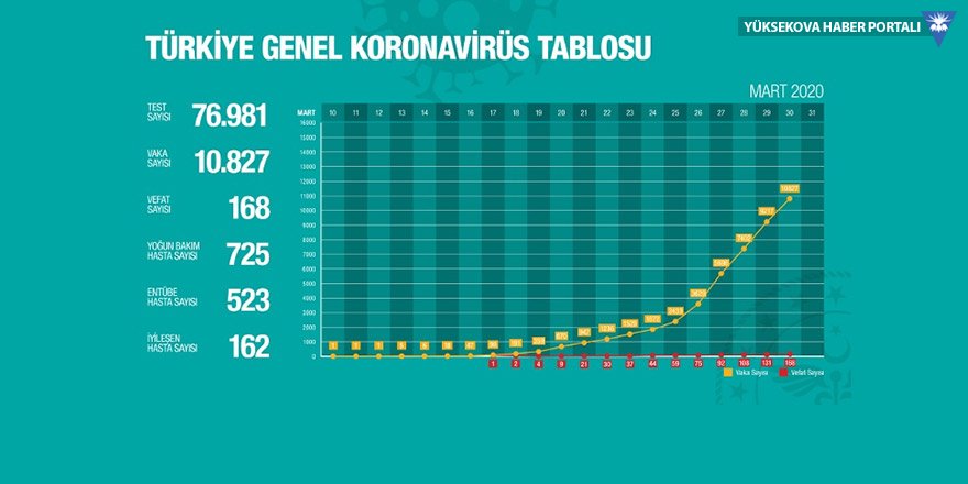 Türkiye'de koronavirüsten ölenlerin sayısı 168'e yükseldi