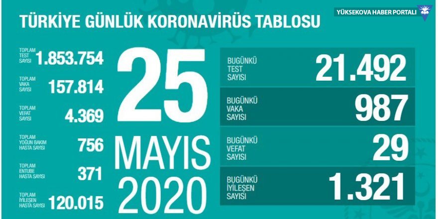 Türkiye'de son 24 saatte koronavirüsten 29 ölüm, 987 yeni vaka: İyileşen sayısı yeniden yükselişte