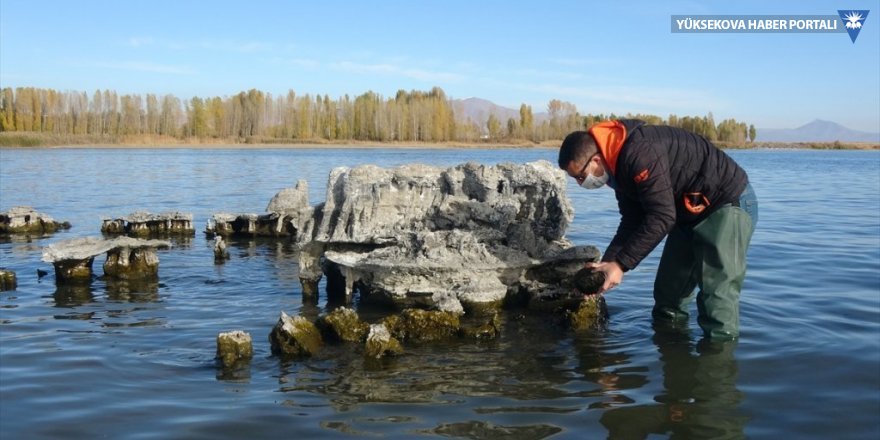Van Gölü'nün çekilmesiyle su altında kalan mikrobiyalitler ve tarihi yapılar ortaya çıktı