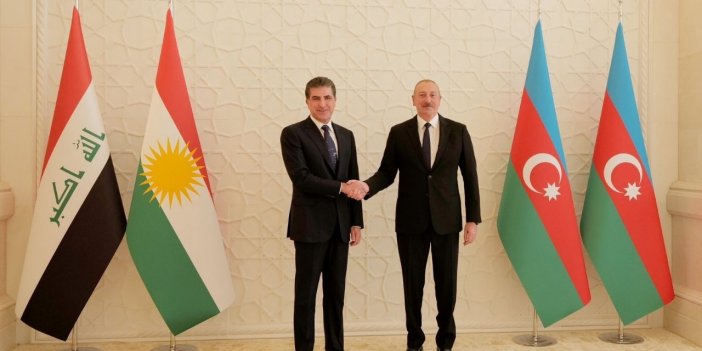 Aliyev, Barzani'yi Bakü'de Kürdistan bayrağı ile karşıladı