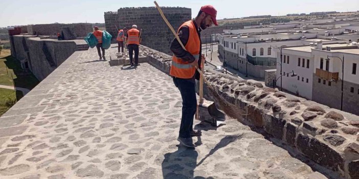 Tarihi surlarda temizlik çalışması devam ediyor