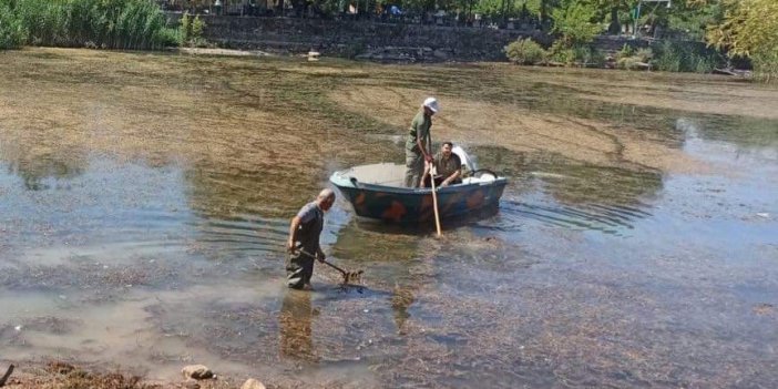 Gölbaşı’nda göl yüzeyinde temizlik yapılıyor