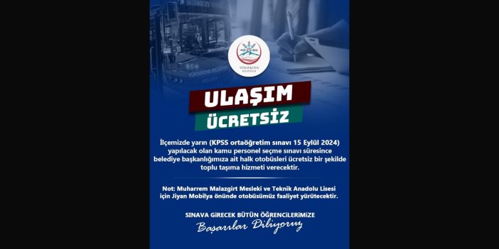 Yüksekova Belediyesi'nden KPSS için ücretsiz ulaşım desteği