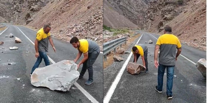 Hakkari-Çukurca kara yoluna kaya düştü