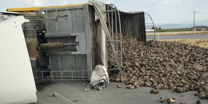 Malatya’da pancar yüklü kamyon devrildi: 2 kişi yaralandı