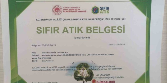 Aras EDAŞ sürdürülebilirlik çalışmaları çerçevesinde ‘Sıfır atık belgesi’ni aldı