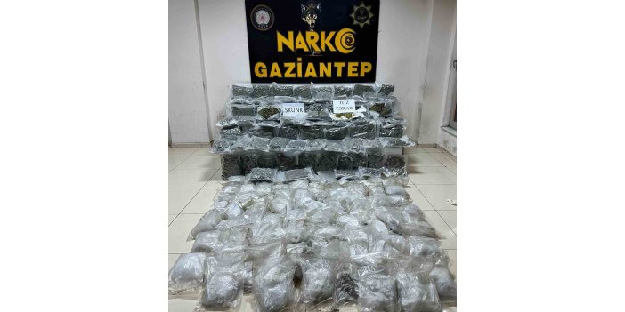 Antep’te 86 kilo 650 gram skunk ve 37 kilo 200 gram metamfetamin ele geçirildi