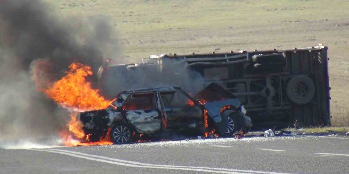 Kars’ta kaza yapan otomobil alevlere teslim oldu