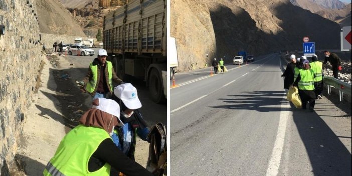 Hakkari-Van kara yolunda çevre temizliği yapıldı