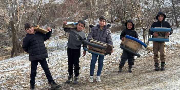 Yüksekova’da çocukların kızak keyfi başladı