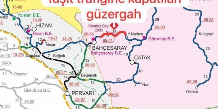 Bahçesaray karayolu yoğun kar ve tipi sebebiyle ulaşıma kapatıldı