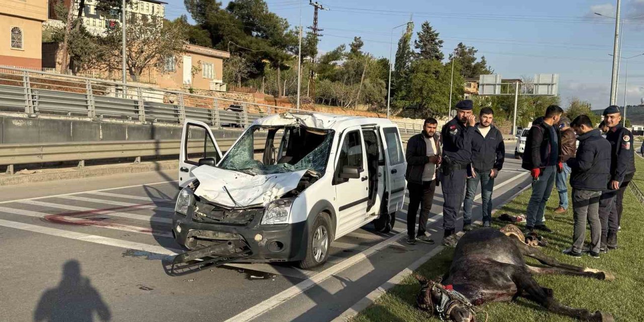 Antep’te yola fırlayan ata sivil polis otosu çarptı: 2 polis yaralandı