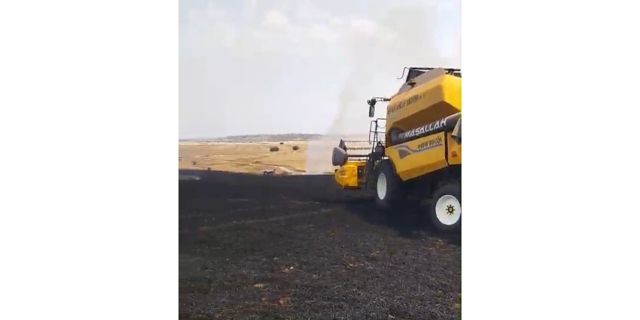 Biçerdöver patozuna giren tel yangına sebep oldu