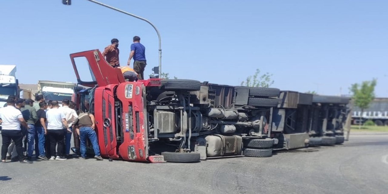 Cizre’de virajı alamayan tır devrildi, 1 yaralı