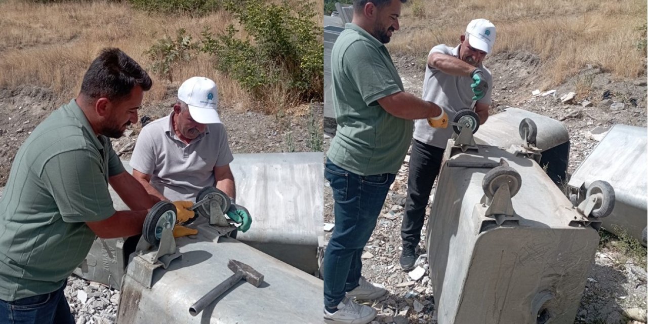 Hakkari’de tahrip edilen çöp konteynerleri onarılıyor