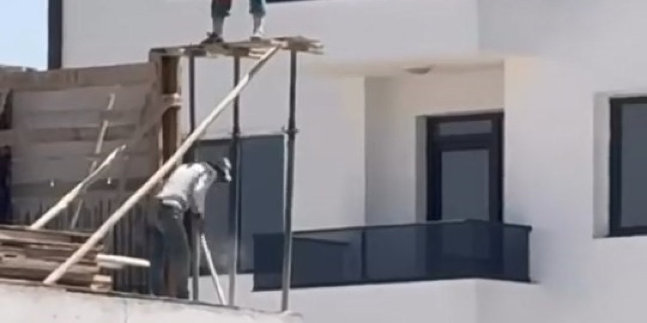 İnşaat işçilerinin tehlikeli çalışması kameralarda