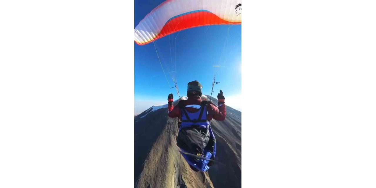 Ağrı Dağı’nda paramotor pilotları tarihi rekor denemesi yaptı