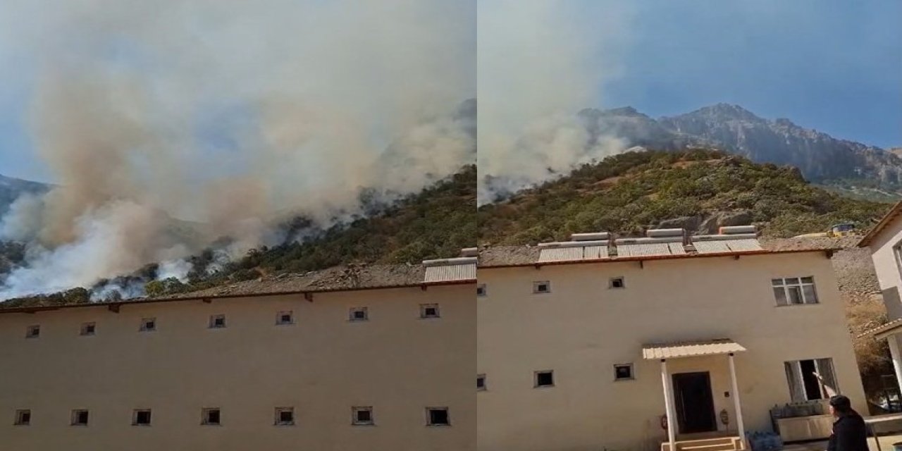 Hakkari-Çukurca kara yolundaki alanda yangın çıktı