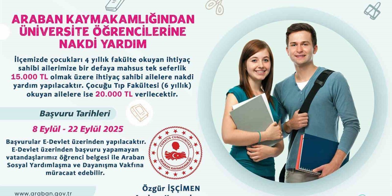 Araban Kaymakamlığı’ndan üniversite öğrencilerine destek