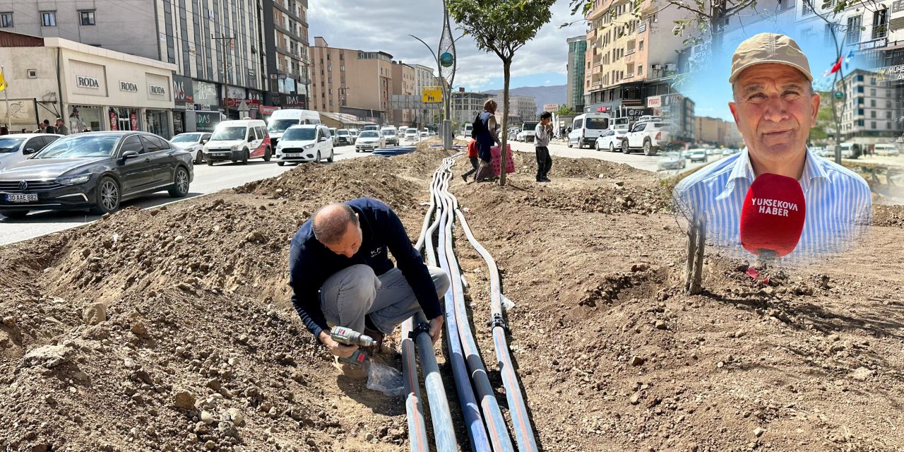 İpek Yolu Caddesi’nin orta refüjüne sulama hattı çekilmeye başlandı