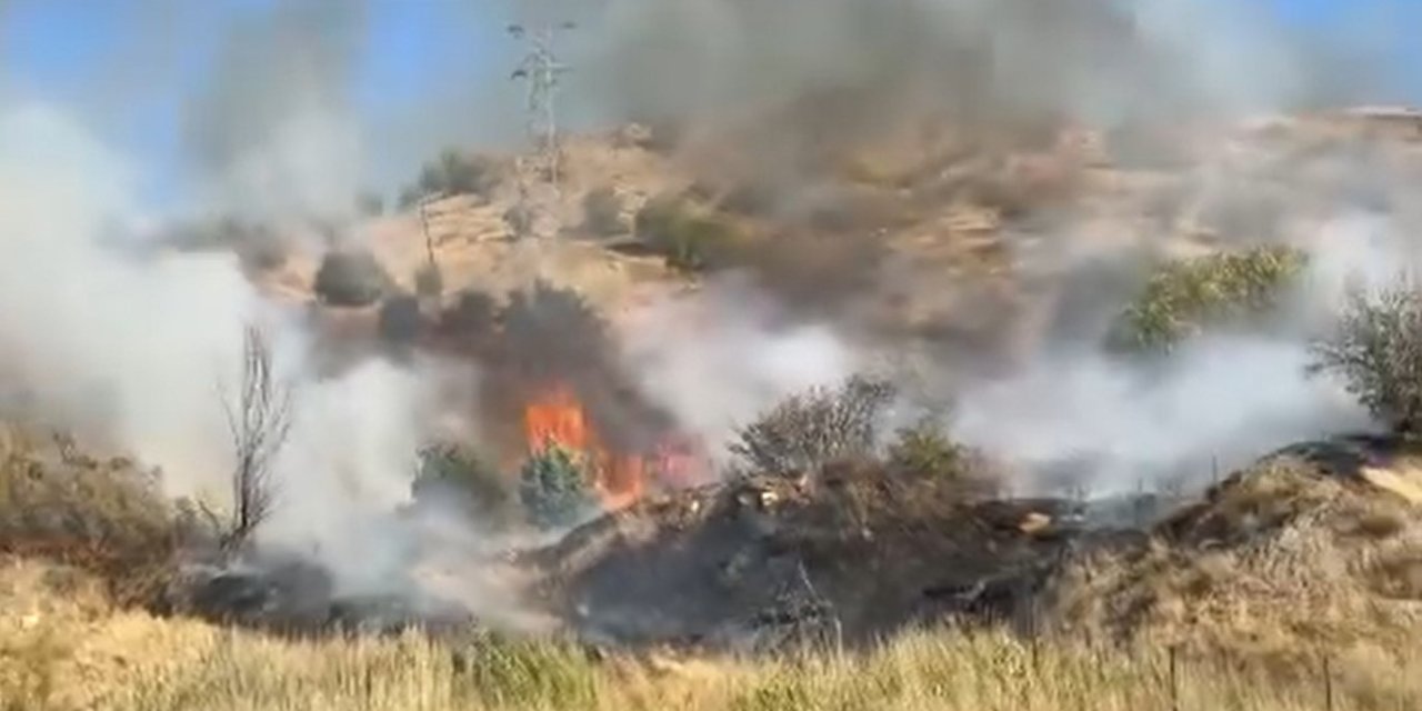 Hakkari-Yüksekova kara yolunda anız yangını