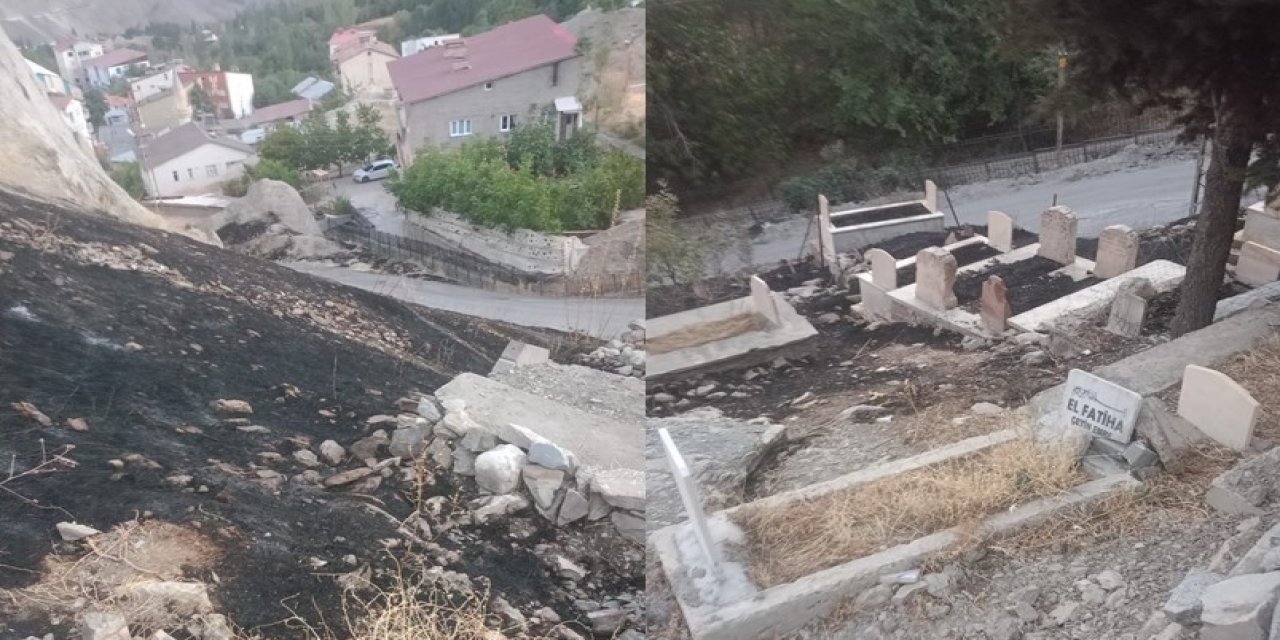 Hakkari'de anız yangınları mezarlıklara zarar veriyor