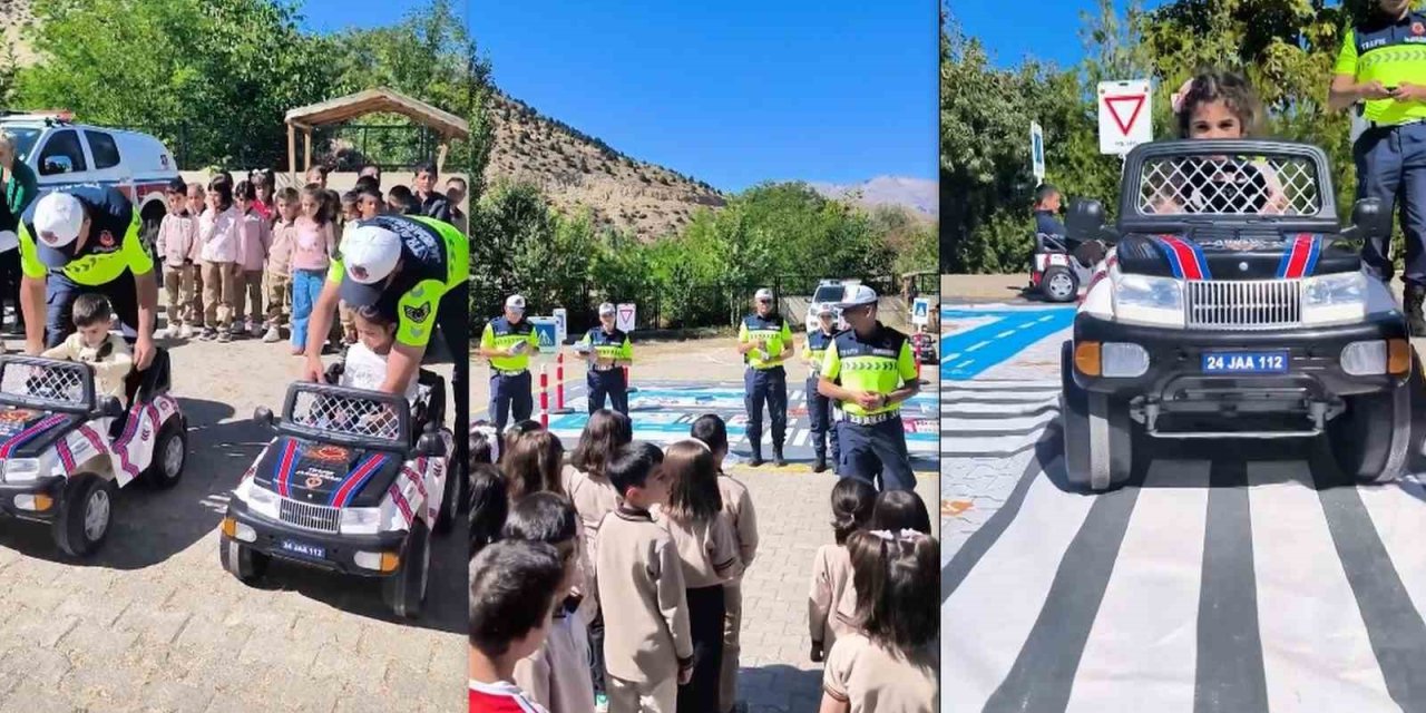 Erzincan’da jandarmadan öğrencilere uygulamalı trafik eğitimi verildi