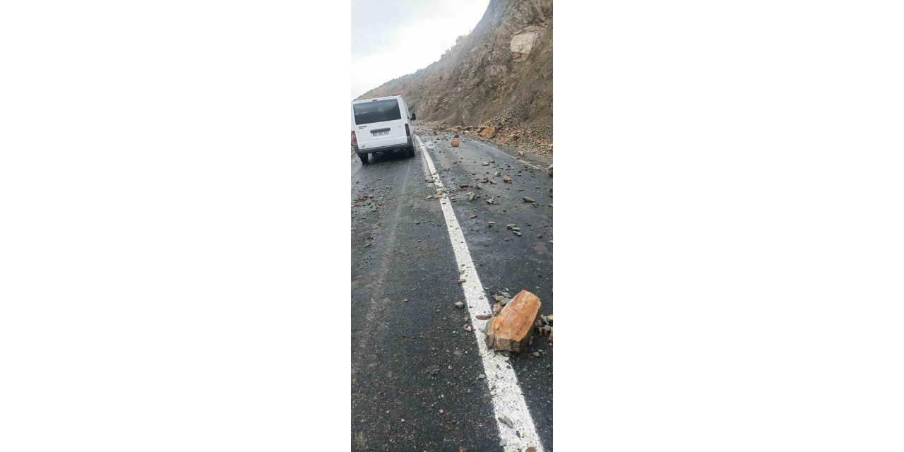 Elazığ'da  yağış sonrası yola, taş ve kaya parçaları düştü