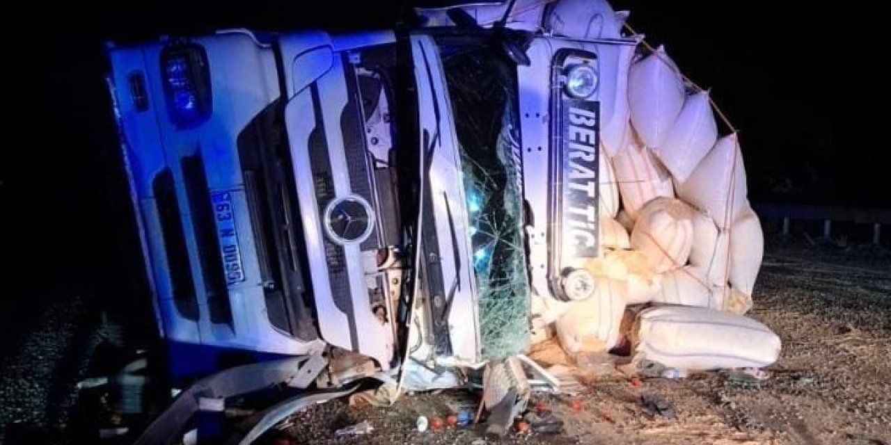Elazığ’da saman yüklü kamyon devrildi: 1 yaralı