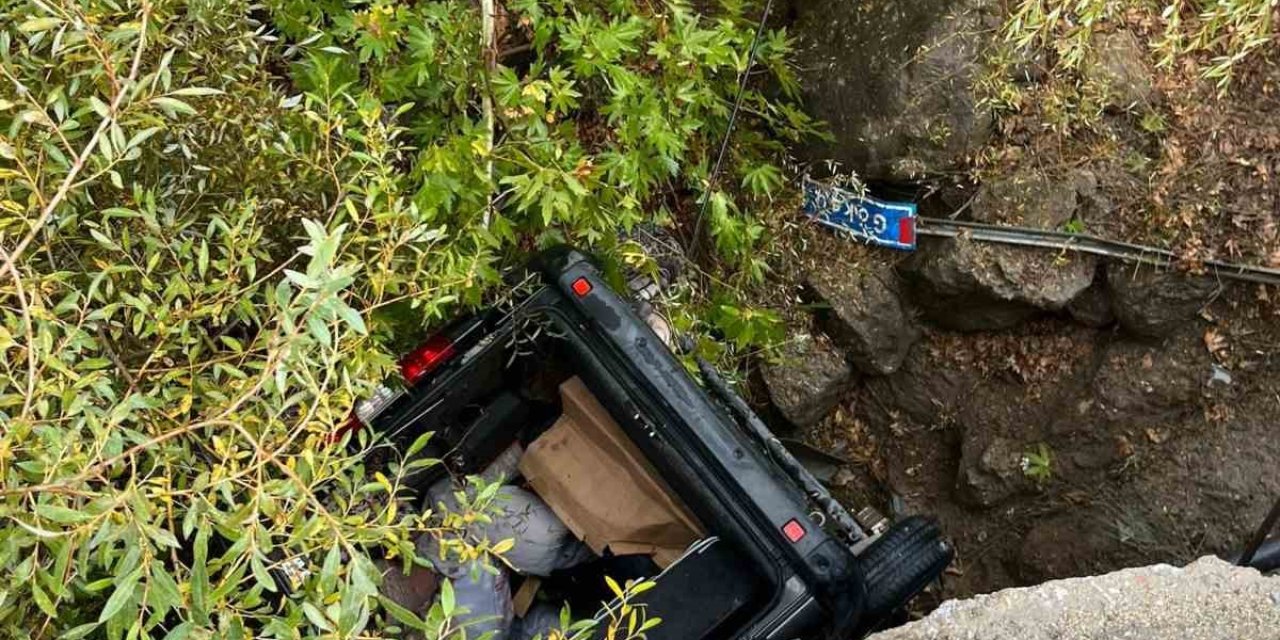 Adıyaman'da köprüden uçan otomobil ağaç dallarında asılı kaldı