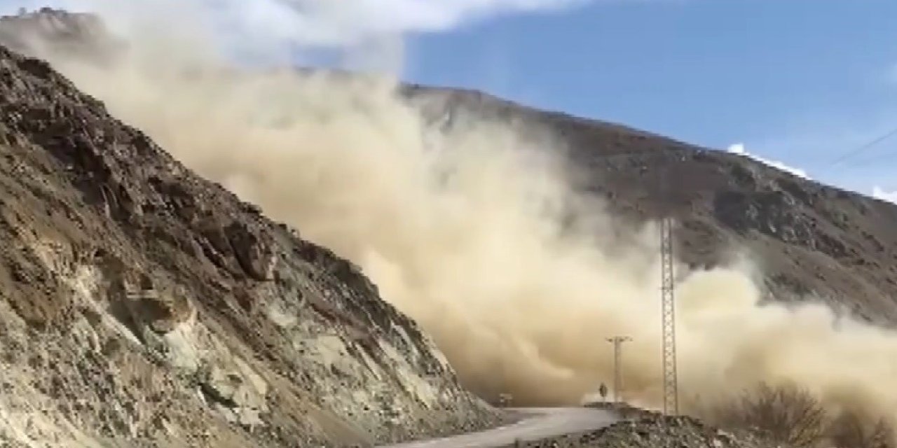 Erzincan'da tehlike oluşturan kayalar dinamit patlatılarak temizlendi
