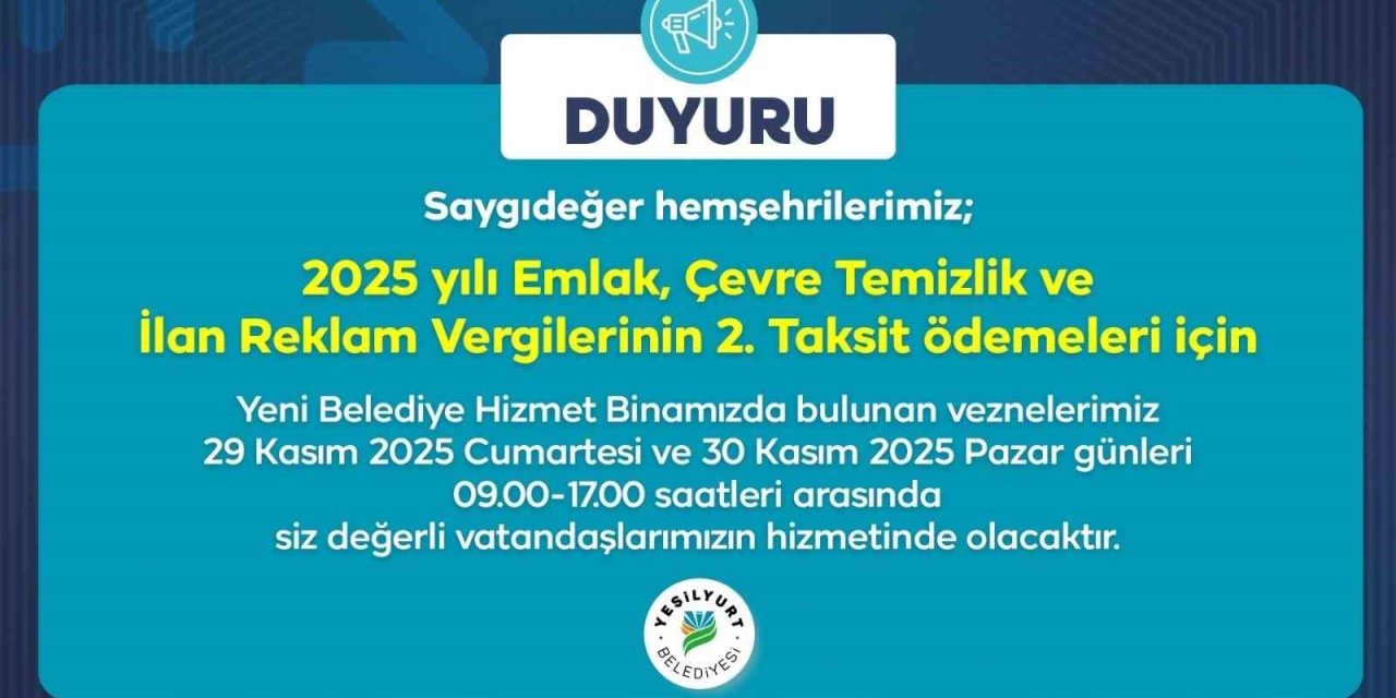 Yeşilyurt Belediye vezneleri, hafta sonu hizmette