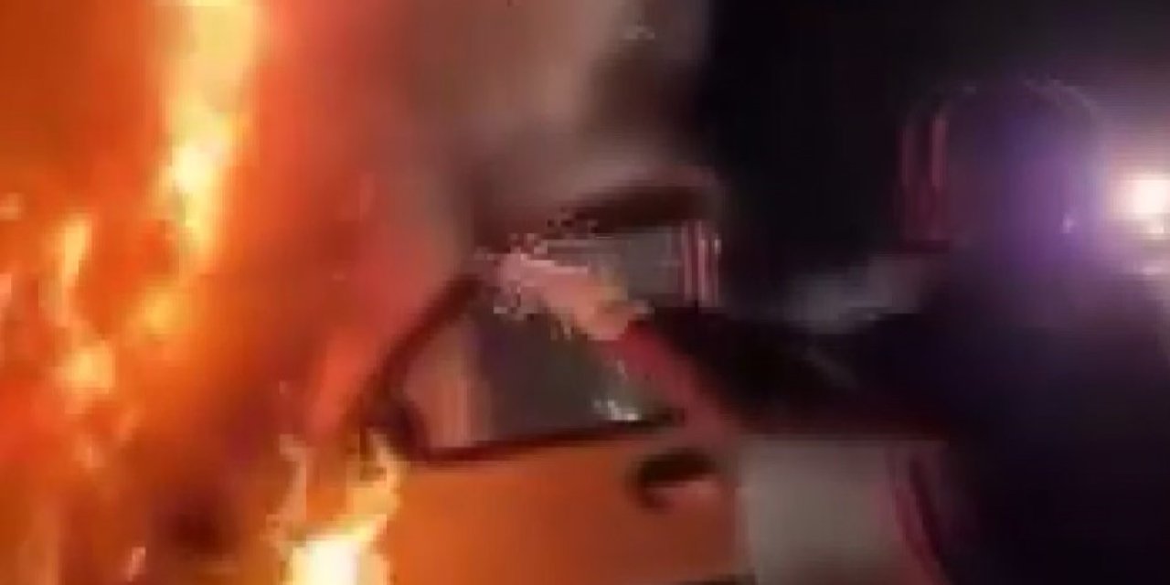 Gaziantep’te yanan araca cezaevi personeli müdahale etti