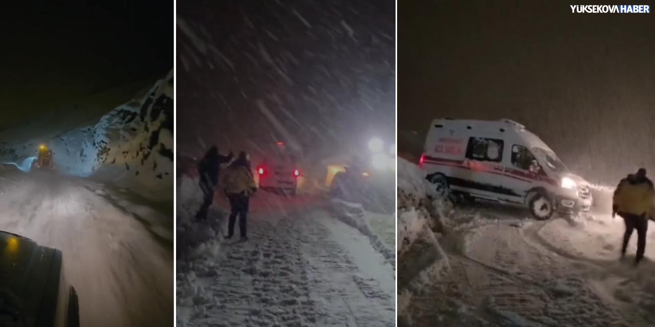 Hakkari’de köy yolunda kar engeli, hasta iş makinesiyle taşındı