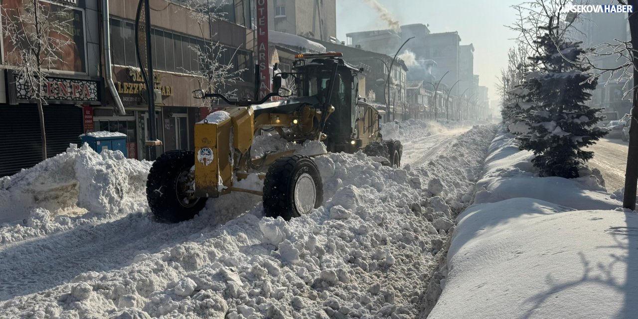 Yüksekova çarşı merkezinde kar temizleme çalışmaları sürüyor