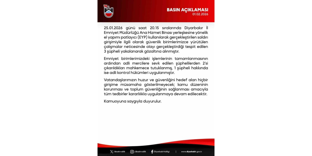 Diyarbakır Emniyet Müdürlüğü'ne EYP’li saldırıda 3 gözaltı