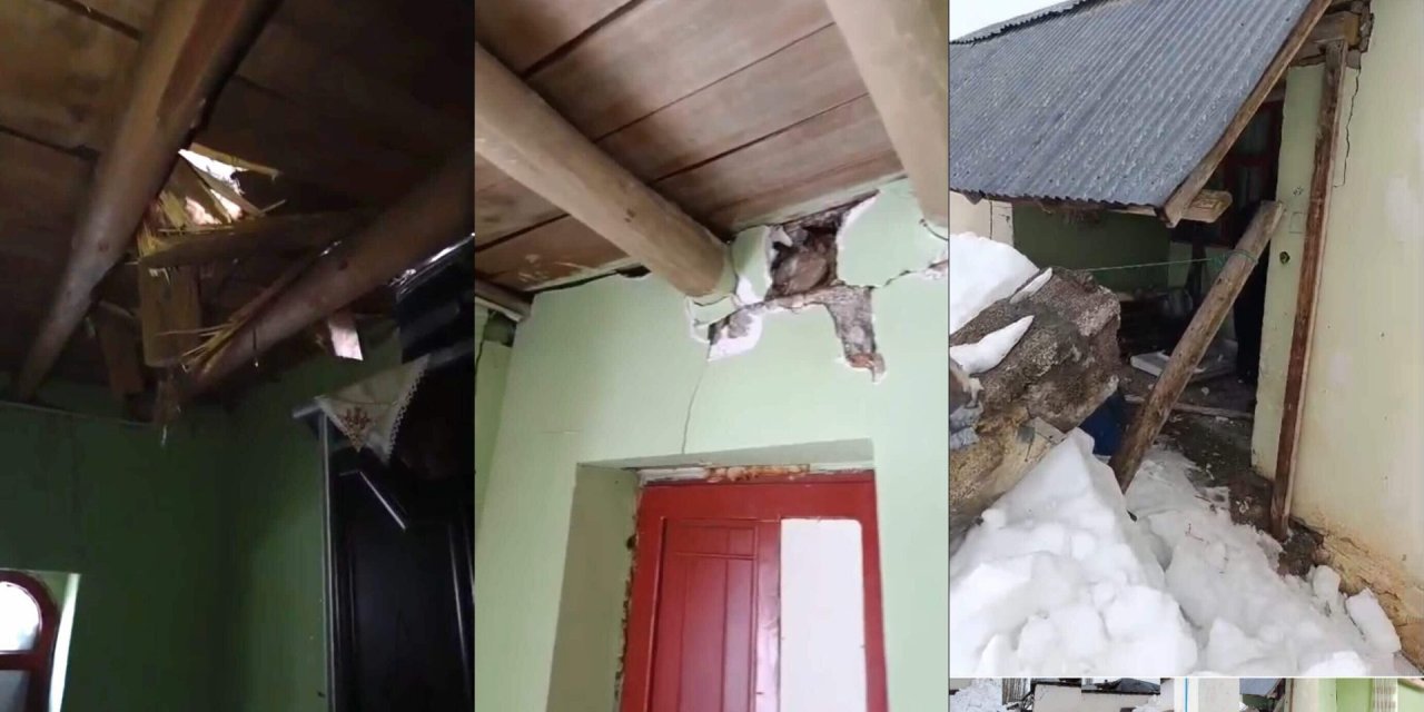 Şemdinli'nin Alan Köyü'nde çatısı çöken ev kullanılamaz hale geldi