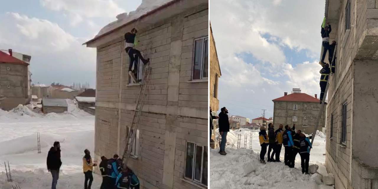 Yüksekova’da çatıda asılı kalan vatandaş kurtarıldı