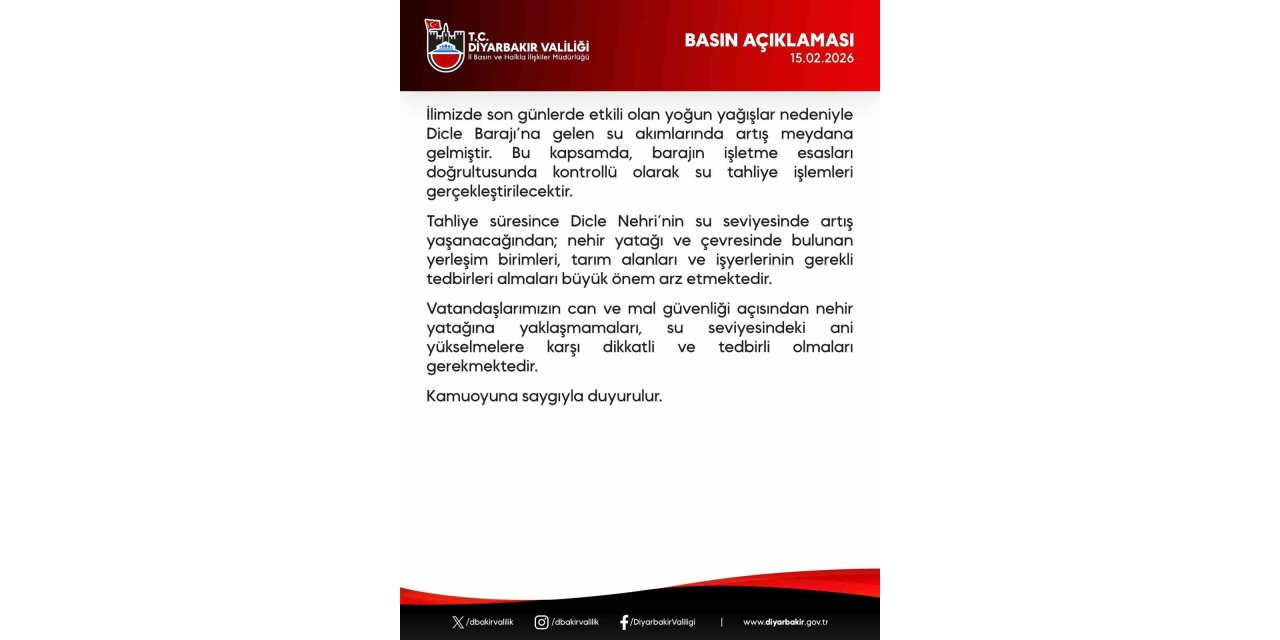 Dicle Barajı’ndan kontrollü su tahliyesi yapılacak