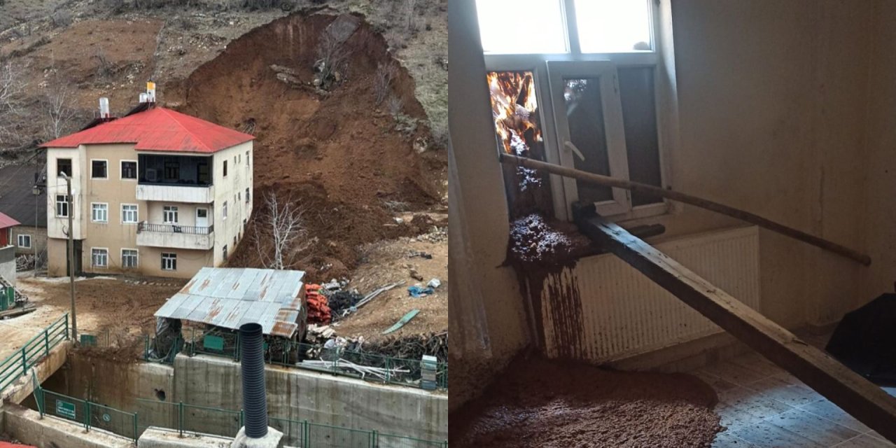Şemdinli’de toprak kayması: 3 katlı binanın alt katı boşaltıldı