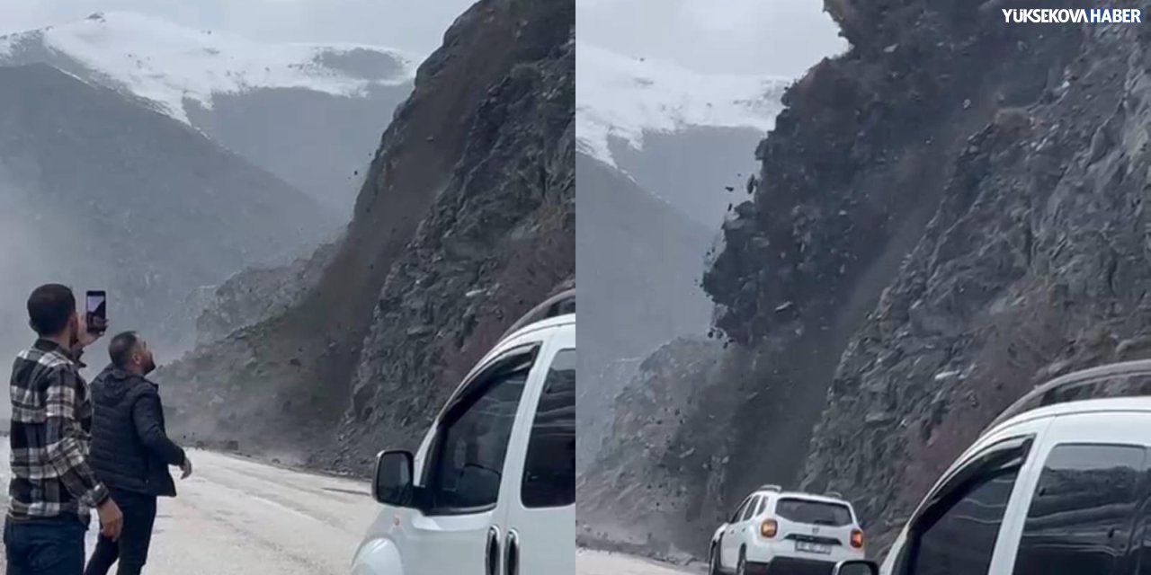 Dev kaya parçalandı, sürücüler son anda durdu