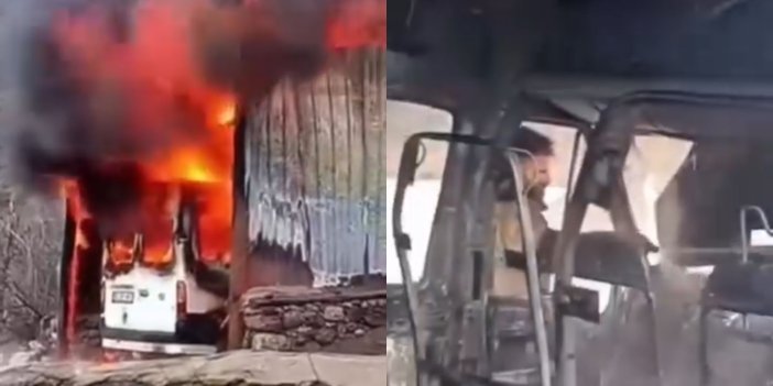 Şemdinli’de park halindeki minibüs alev aldı