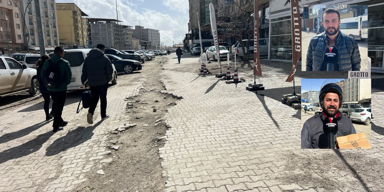 Yüksekova’da İpekyolu Caddesi’nde kaldırım sorunu bitmiyor
