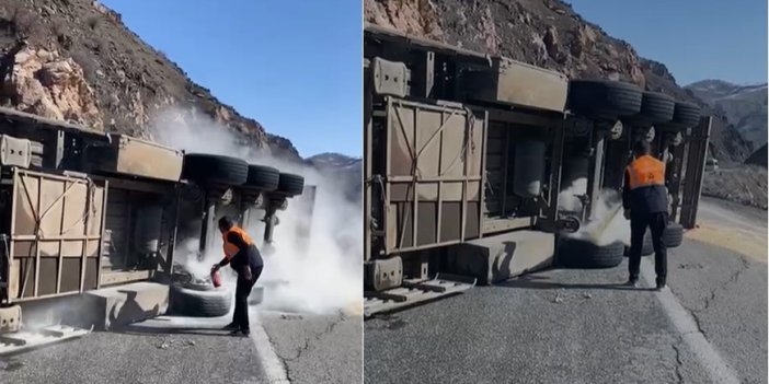 Hakkari-Van yolunda tır devrildi
