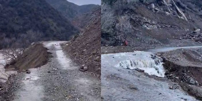 Şemdinli-Alan yolu çöktü: Öğrenciler okula gidemedi