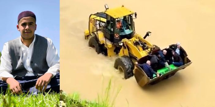 Derecik yolu kapalı olduğu için, cenaze kepçe kovasında taşındı